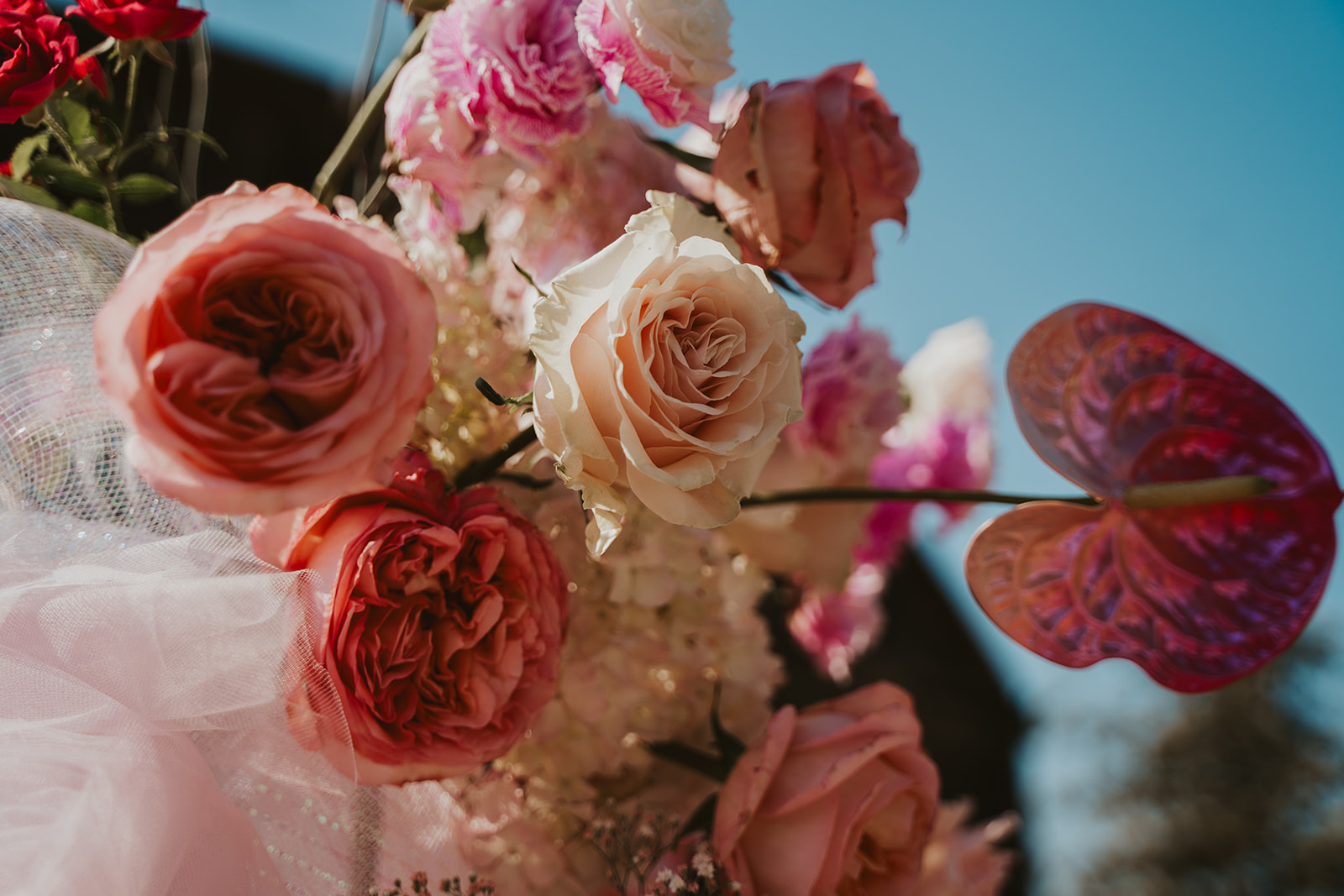Flower details at wedding altar in Livermore, California wine country