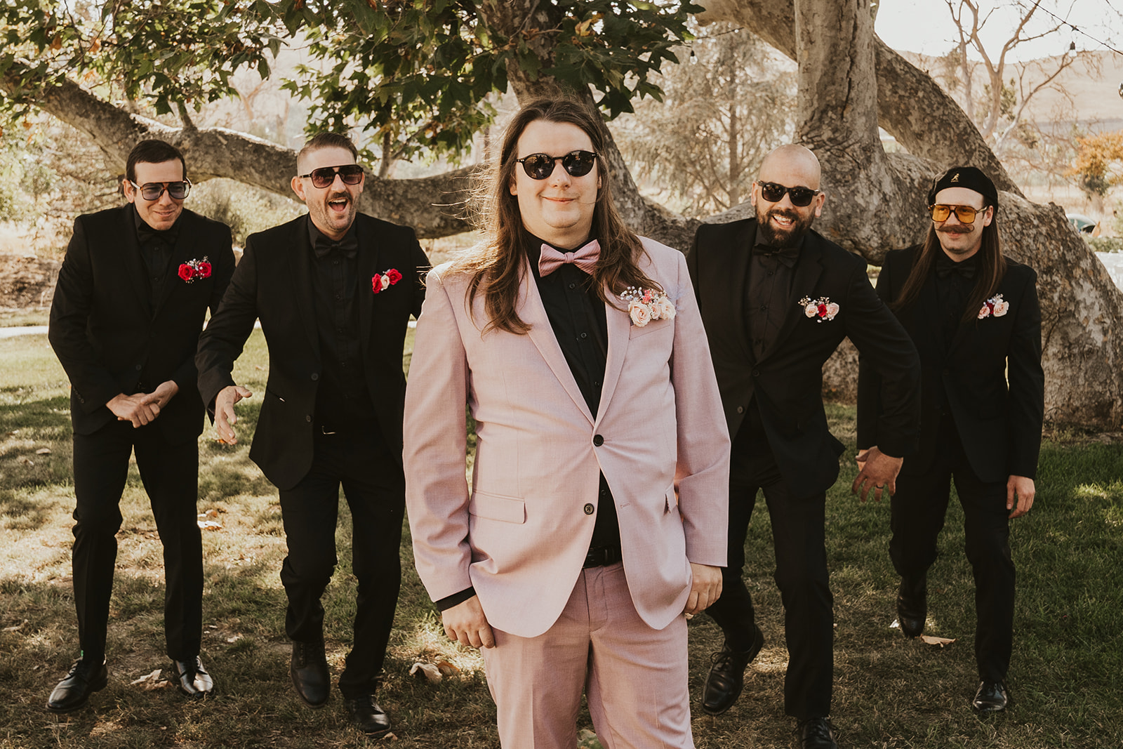 Groom and groomsmen before wedding in Livermore, California wine country