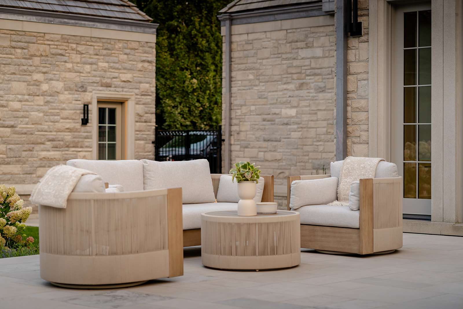 Outdoor furniture in the backyard.