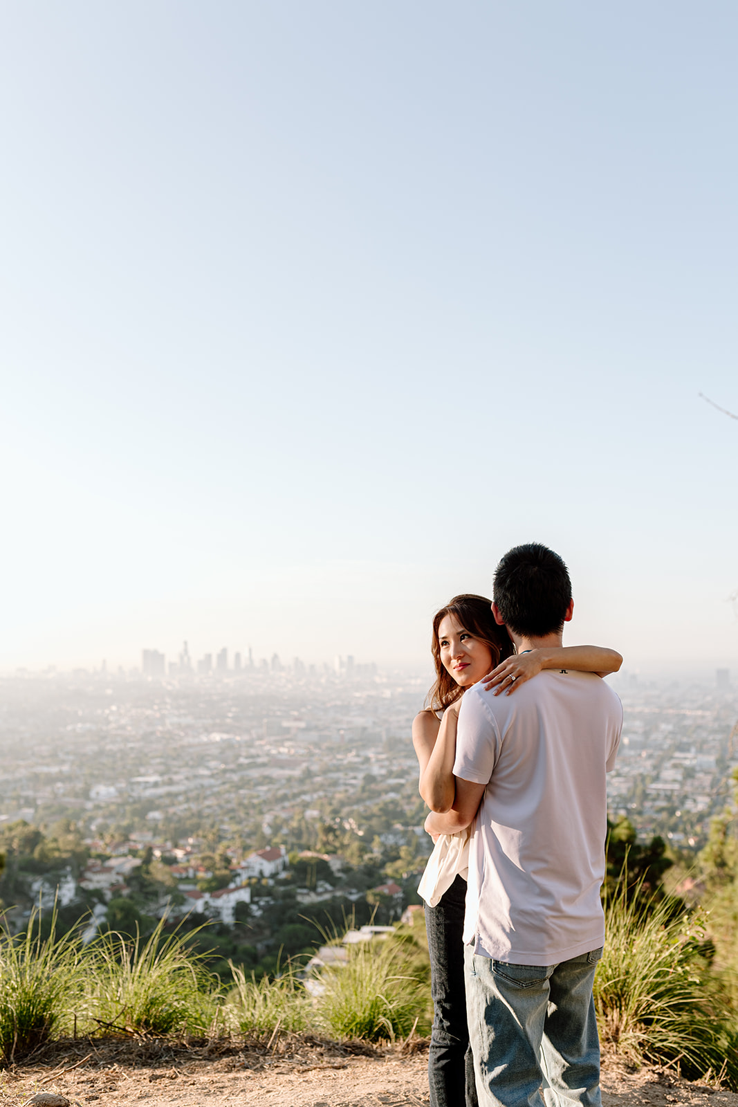 sunrise engagement session with engagement couple at los angeles' griffith observatory