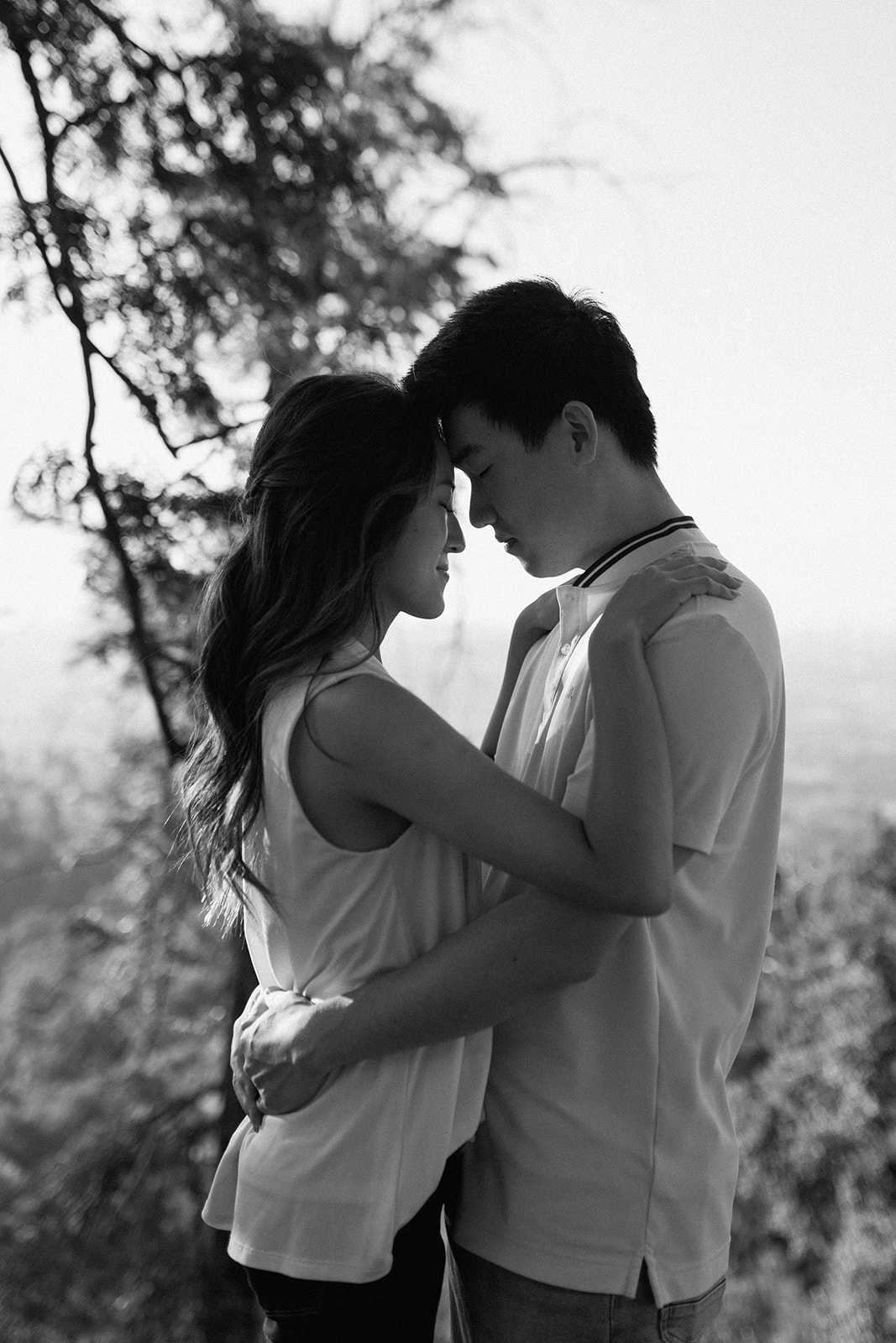 trails at sunrise engagement session with engagement couple at los angeles' griffith observatory