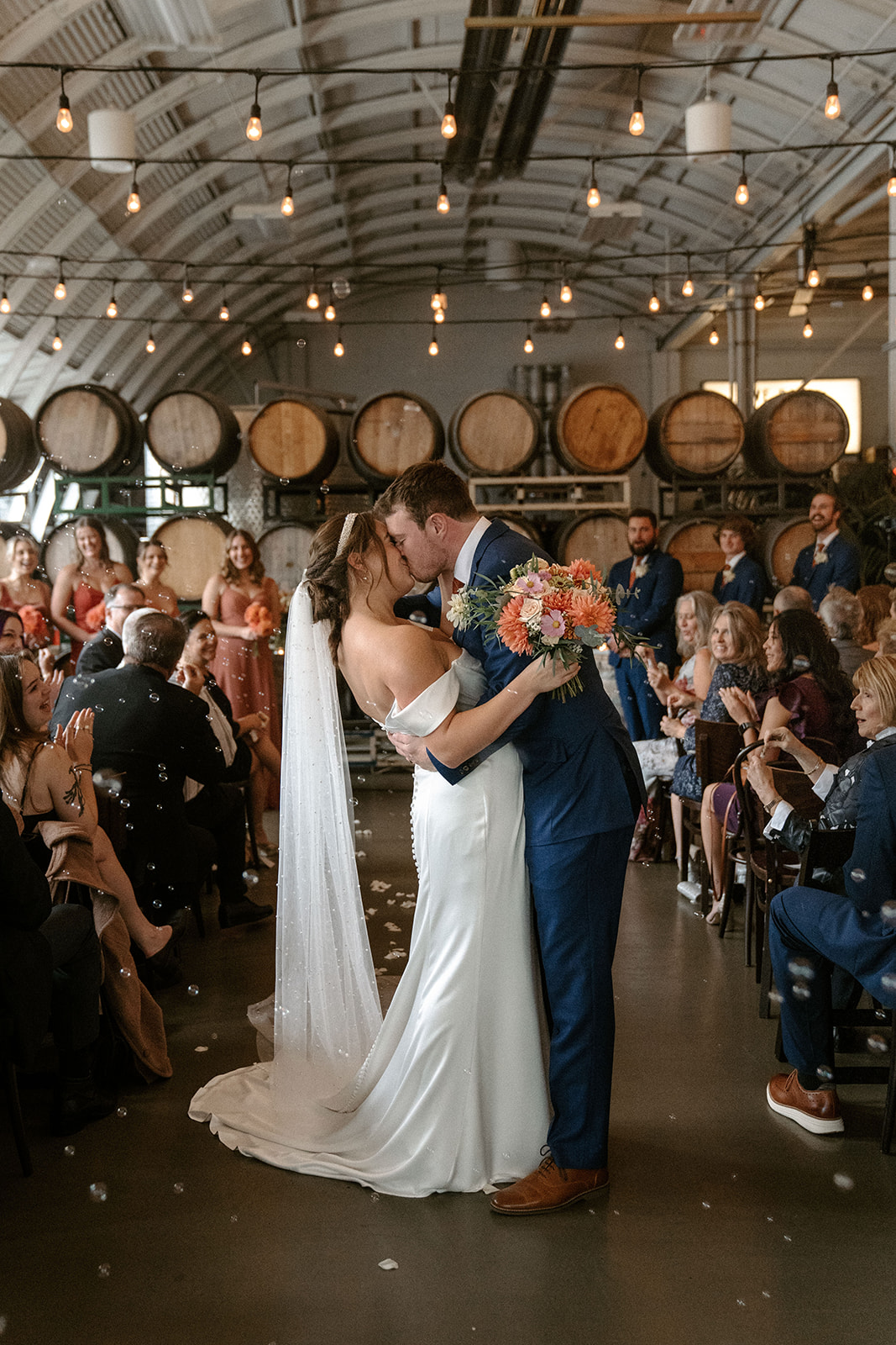 Colorful fall winery wedding at Cooper's Hall in Portland with vintage touches shot on digital and film