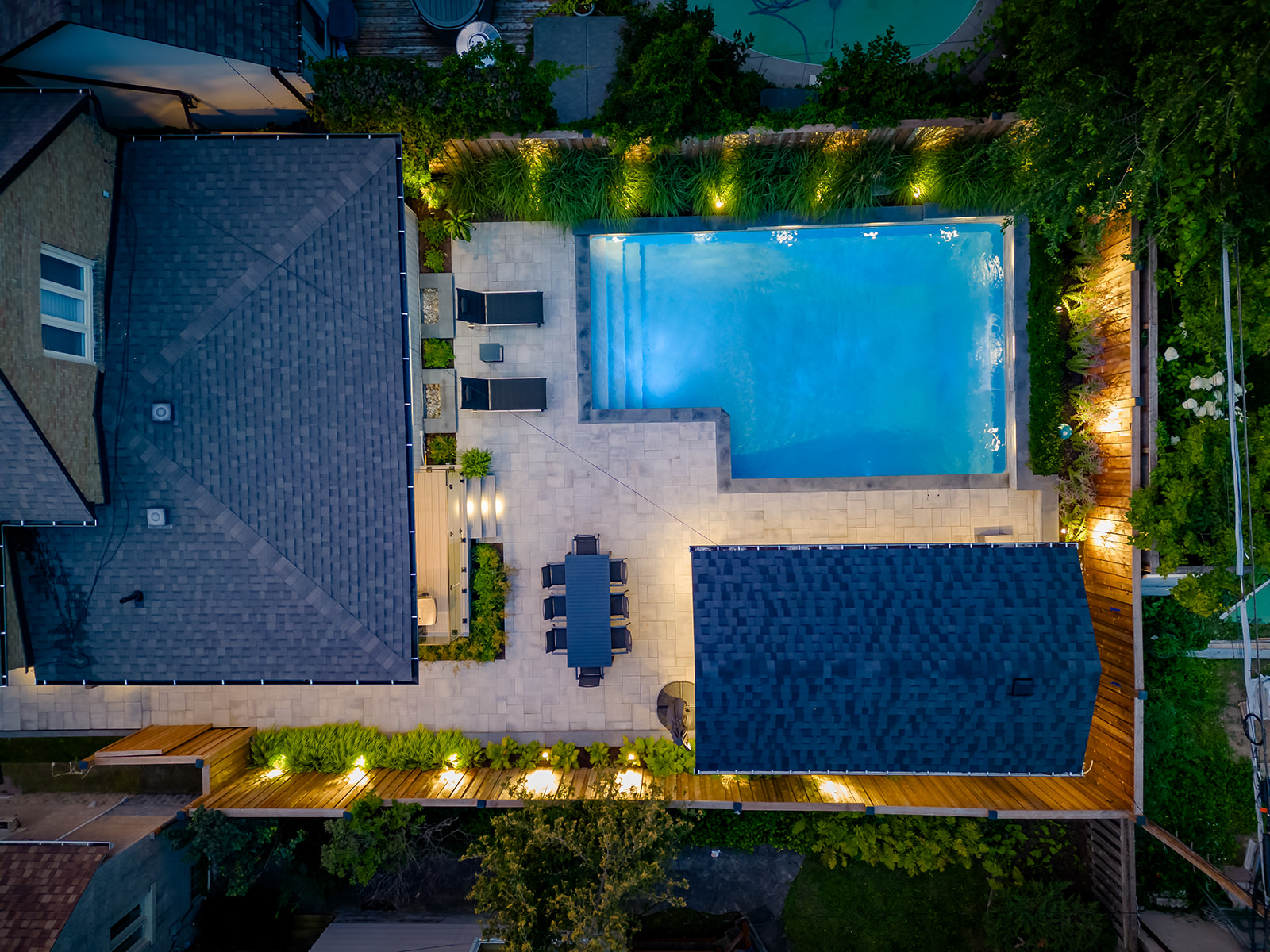 A top-down view of the backyard.