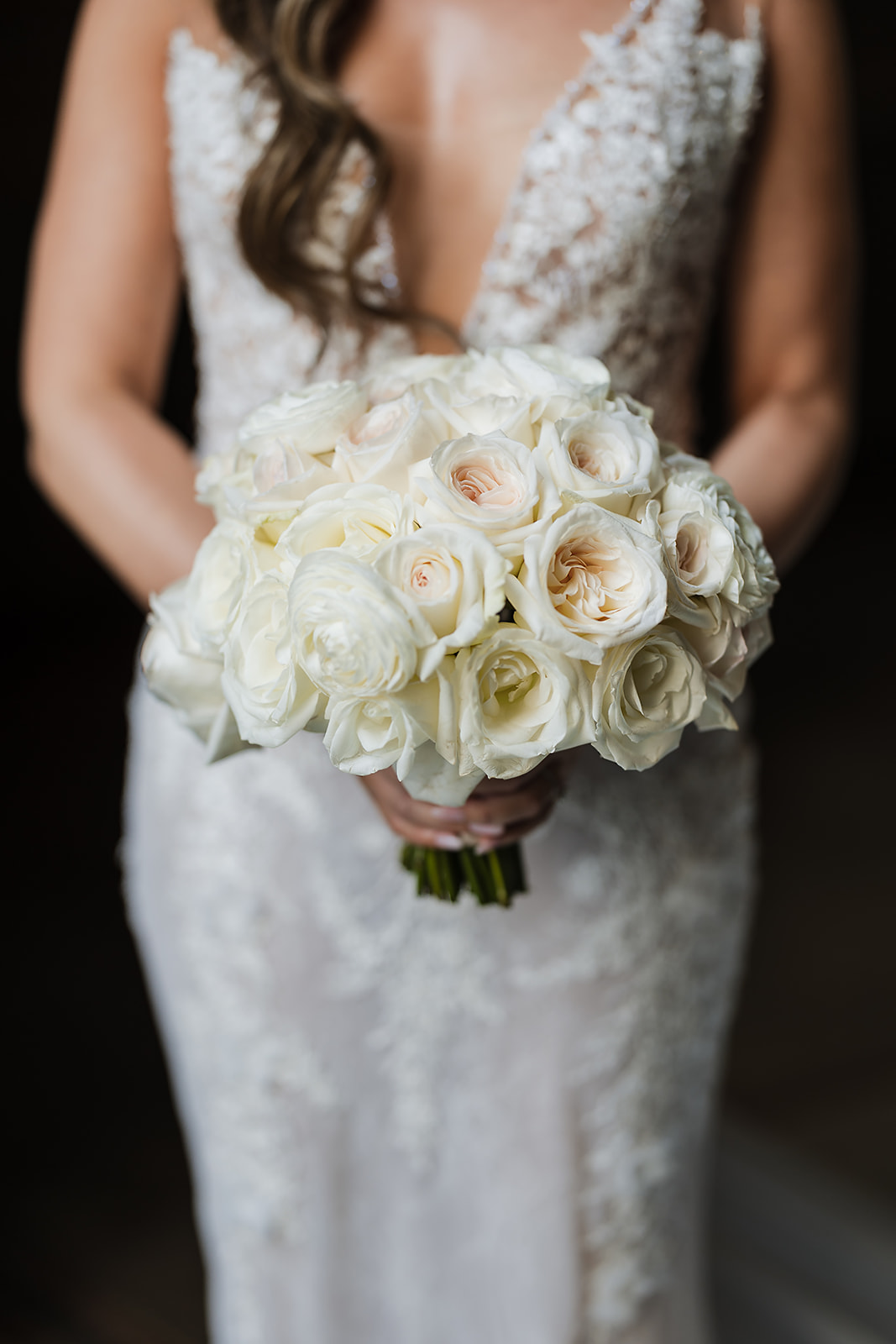 timeless and chic ivory rose bridal bouquet at Crystal Tea Room wedding in Philadelphia