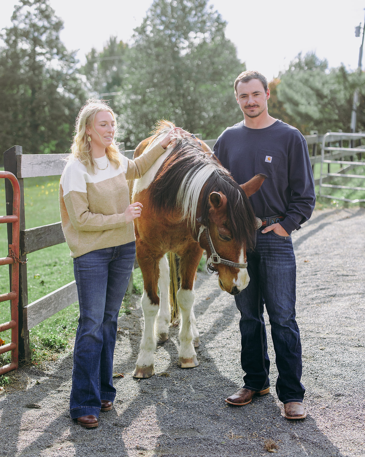 couple with horse engagement session
