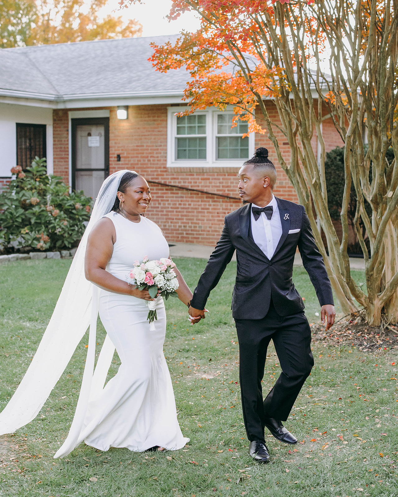 Maryland church wedding bride and groom walking together