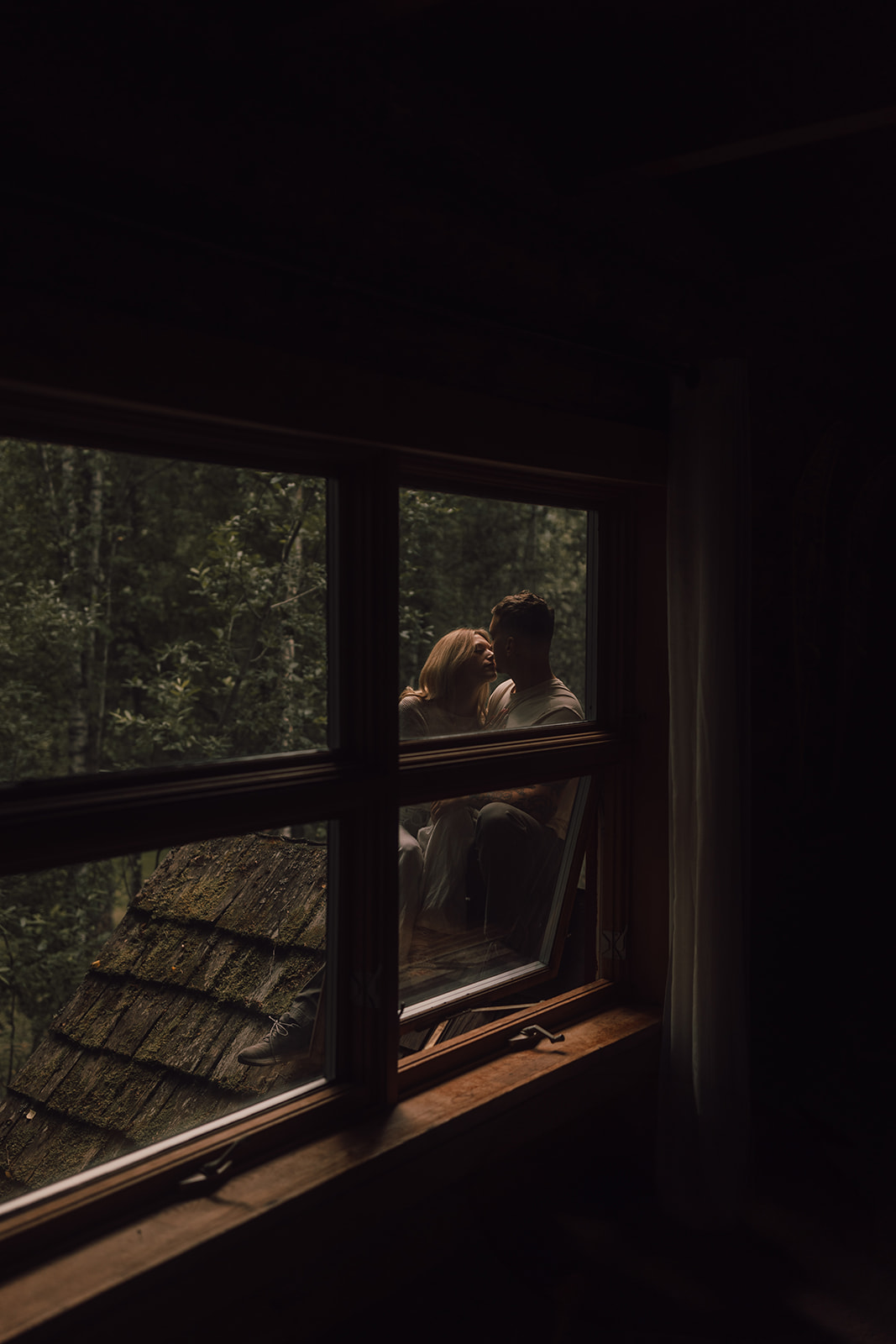 intimate in home couples engagement session in Alaska 