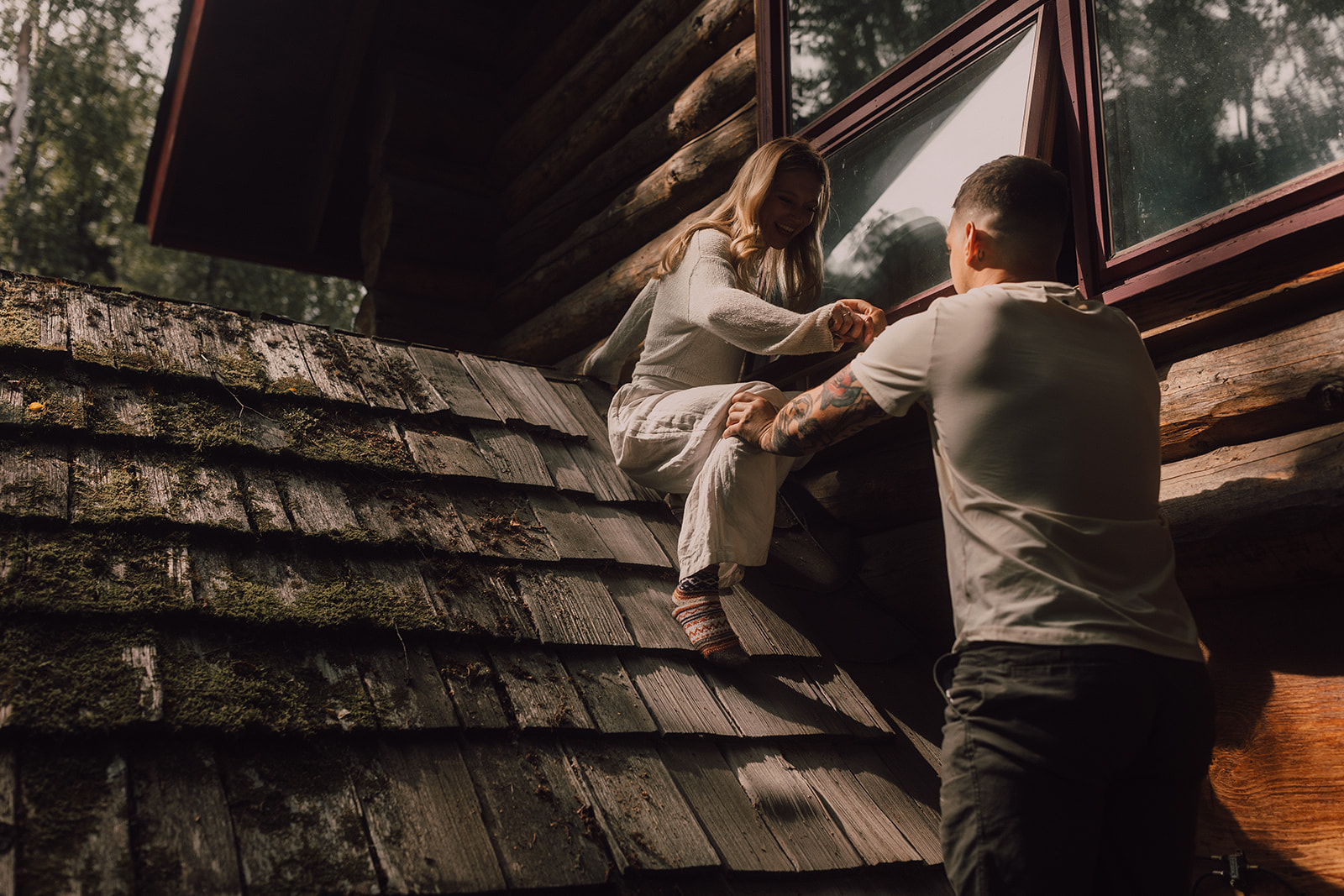 intimate in home couples engagement session in Alaska 