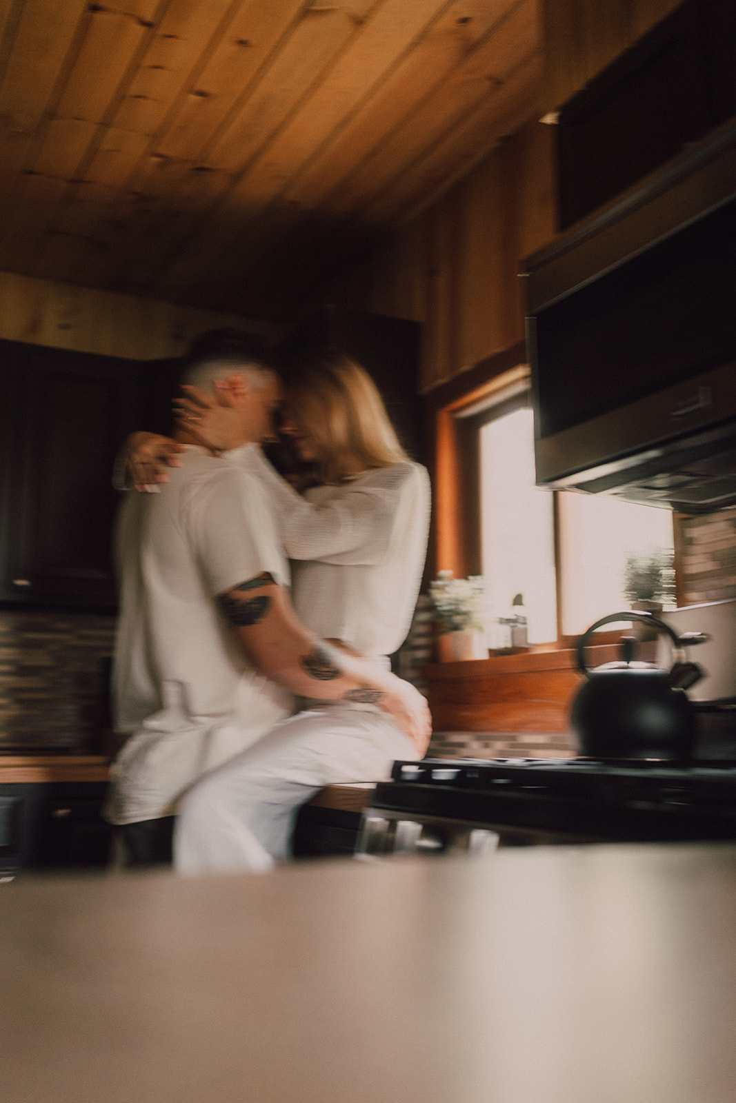 timeless engagement in home log cabin photoshoot Alaska 