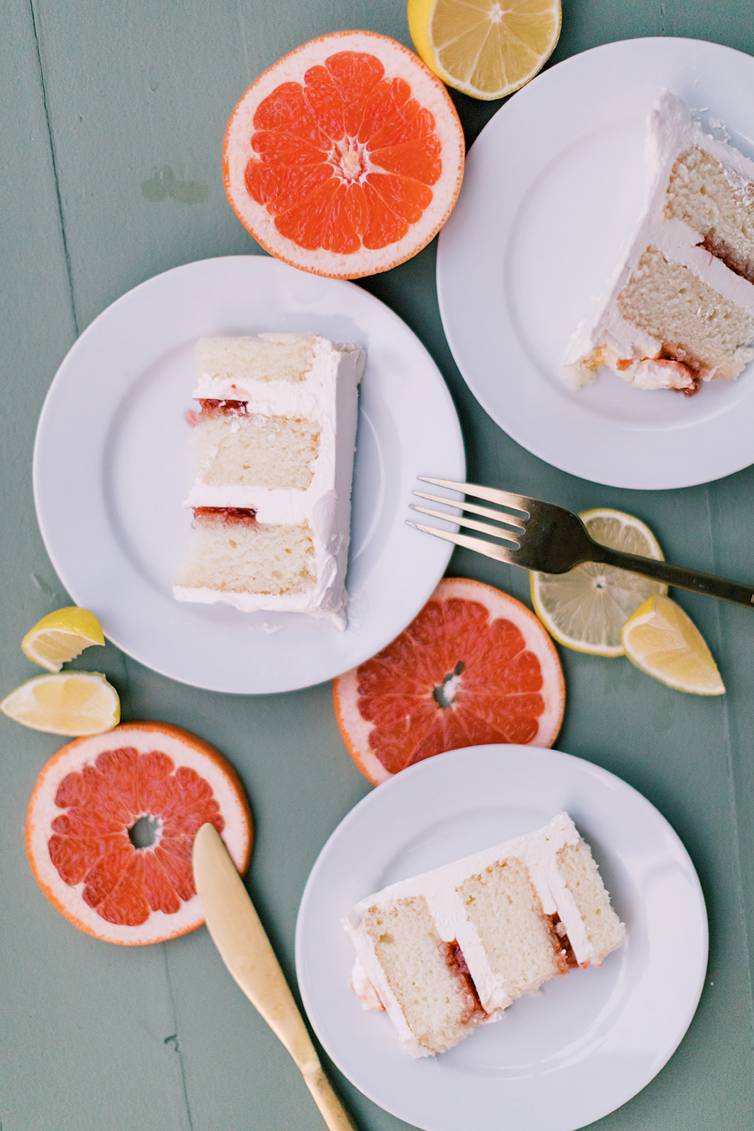 cake slices styled with citrus