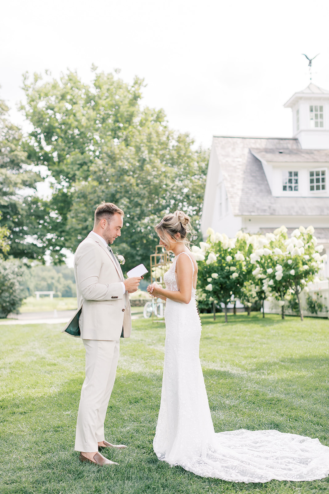 first look on wedding day at smith farm gardens