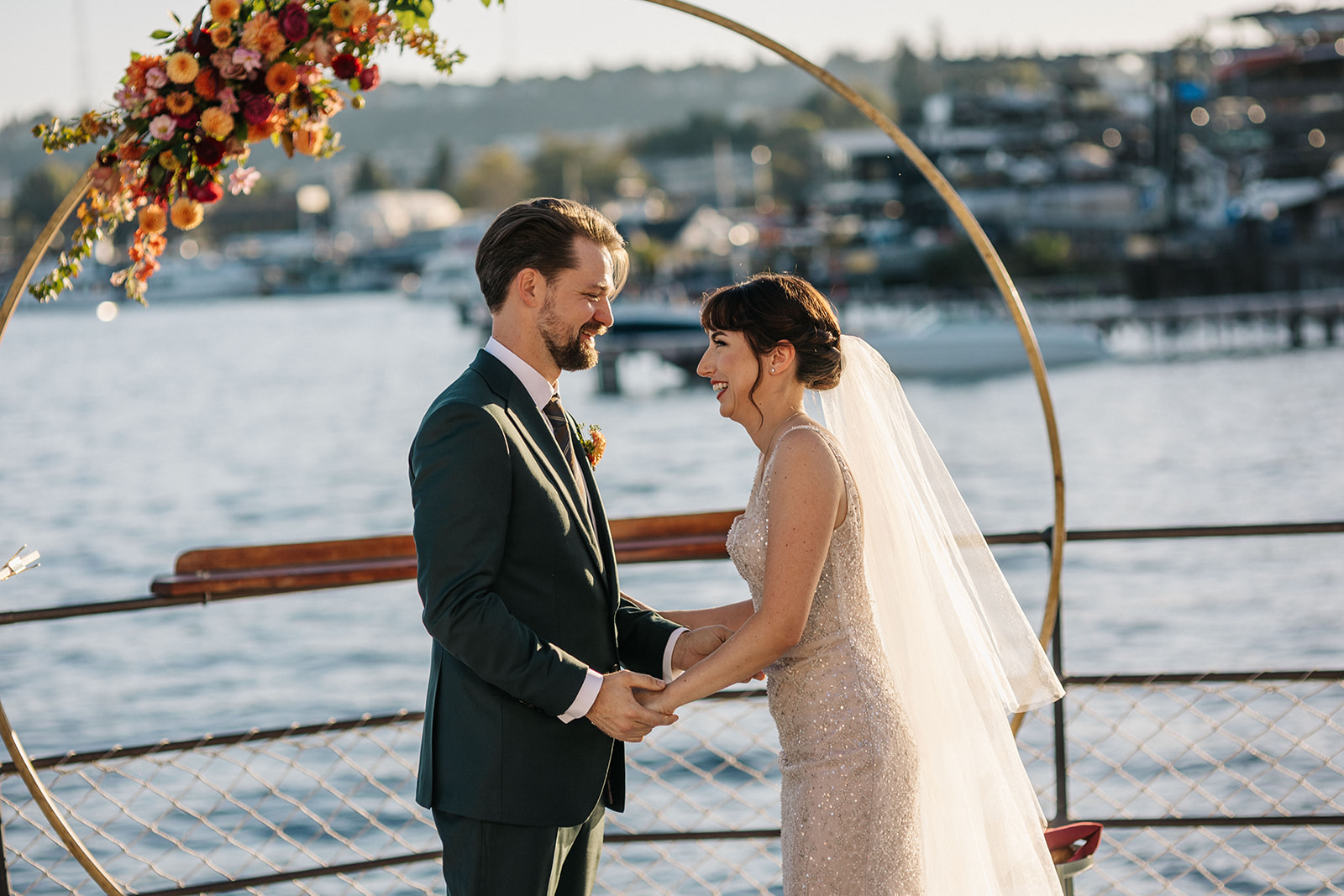 Ceremony photography Seattle wedding at The MV Skansonia