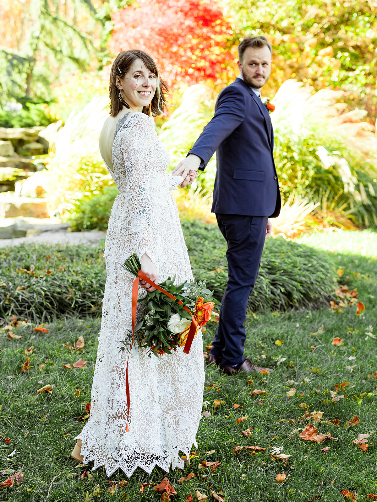 colorful fall bride and groom portraits 