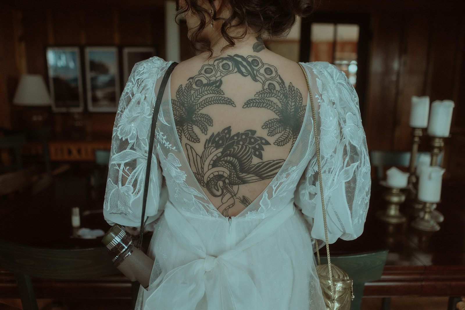 Bridal back tattoo open back dress