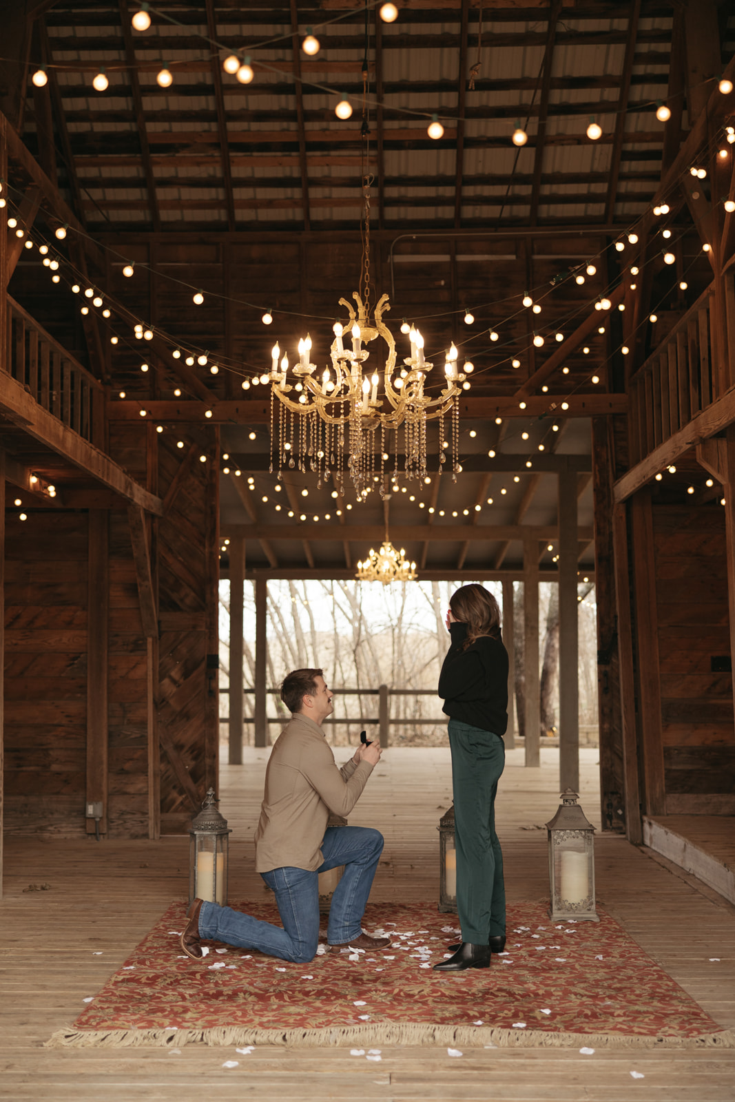 Winter time proposal at The Barn at the Woods in Edmond, Oklahoma.