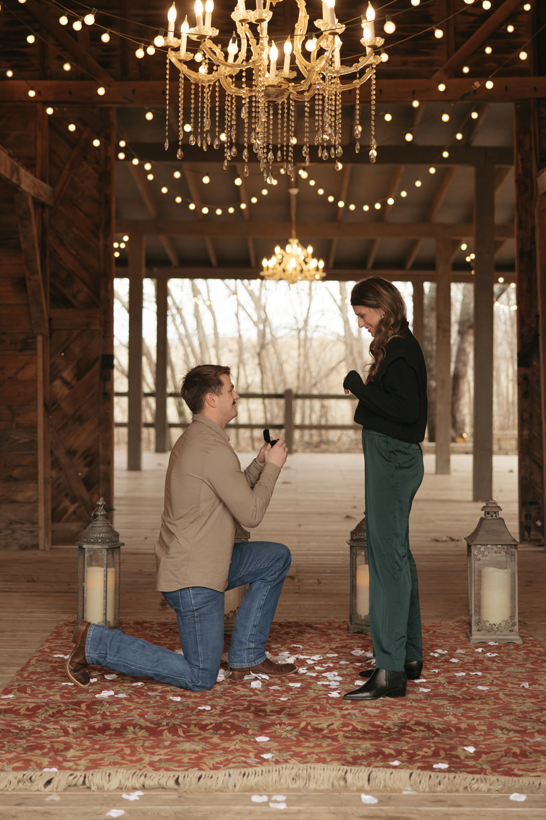 Winter time proposal at The Barn at the Woods in Edmond, Oklahoma.