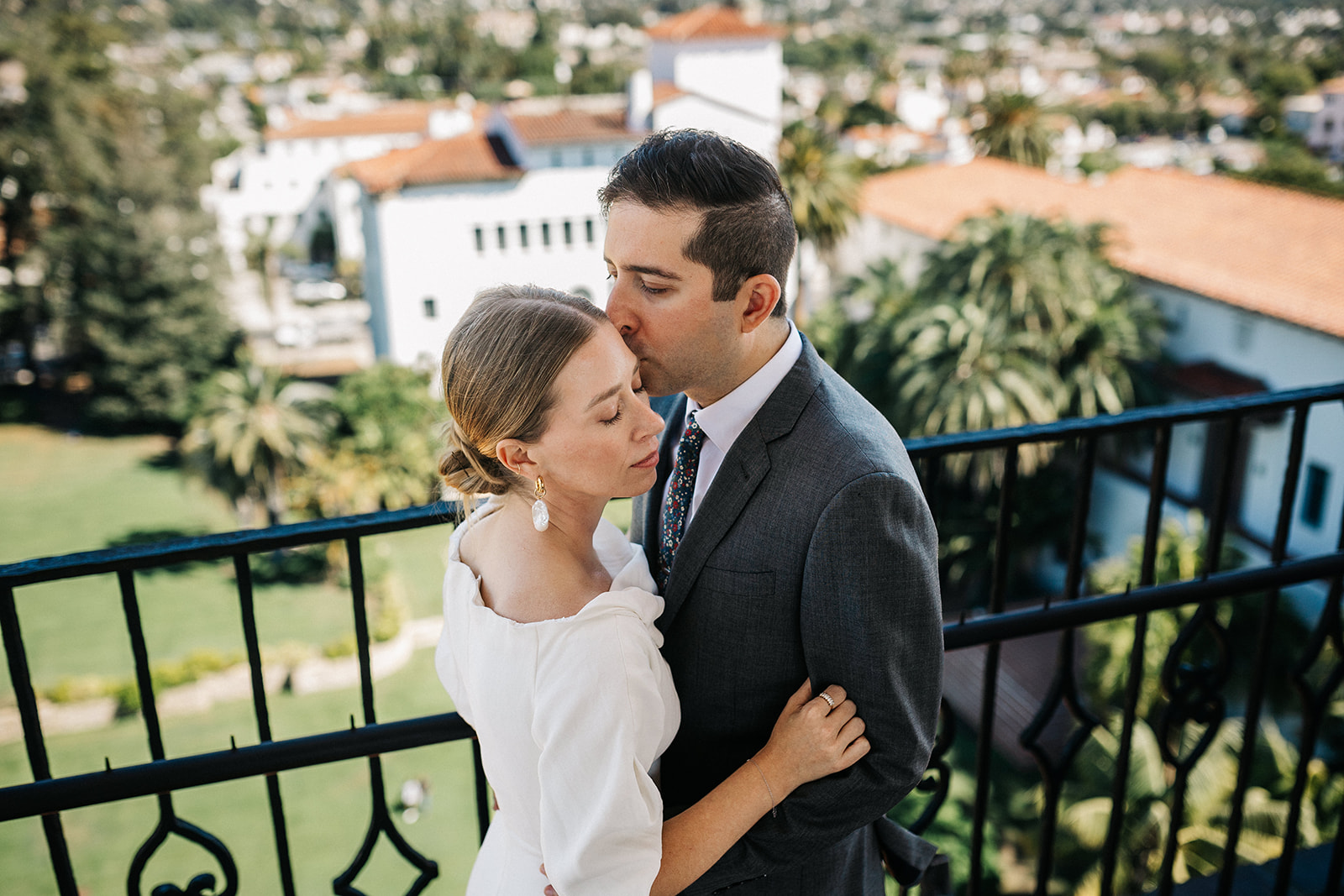 Bride and groom portrait Santa Barbara Courthouse  bell tower