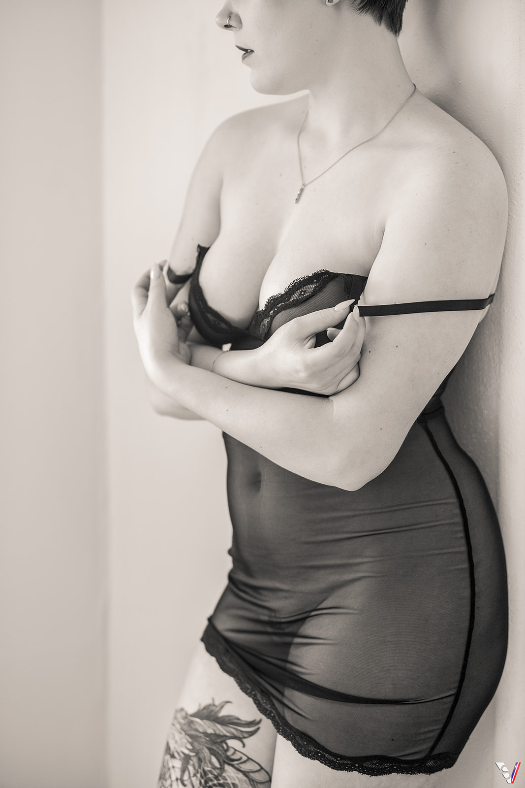 Black and white luxury lingerie photo session. 