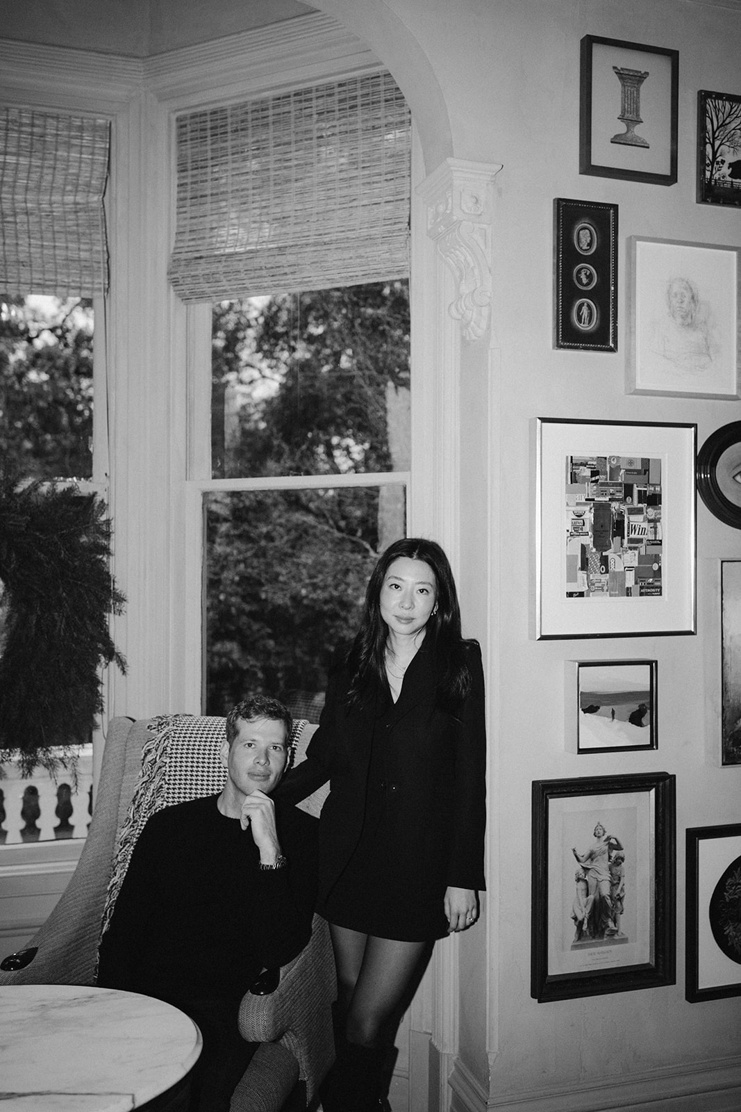 black and white editorial photo of couple hanging out together