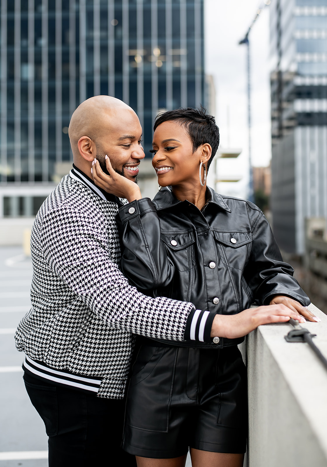 African American couples portraits on rooftop in downtown Atlanta with JGraced Photography