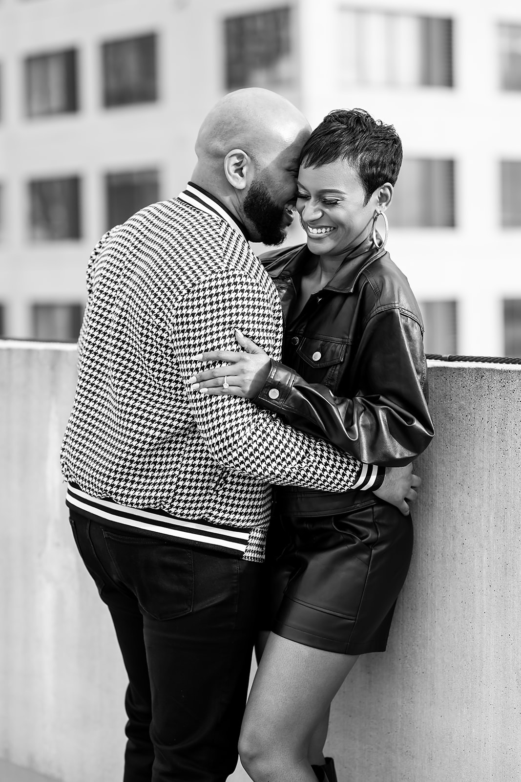 Black and white couples portraits on the rooftop with Jgraced Photography black wedding photographer