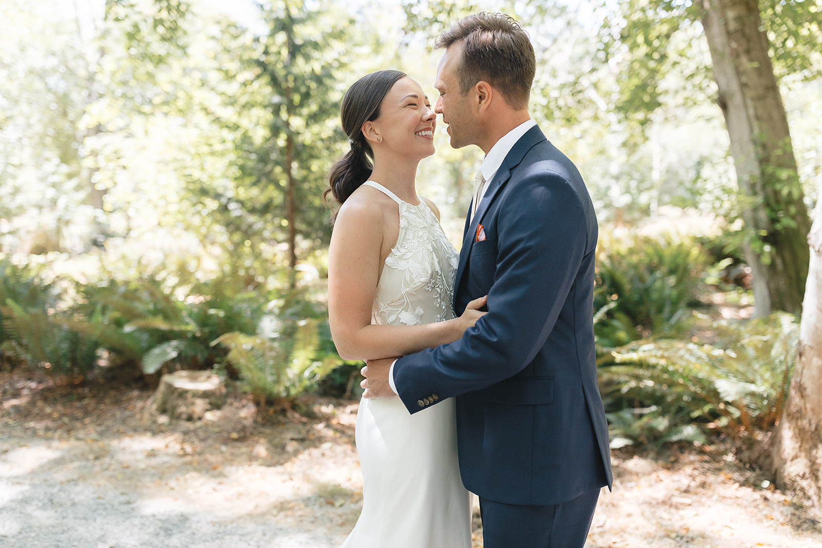 Bride and groom first look at their Vashon Island wedding