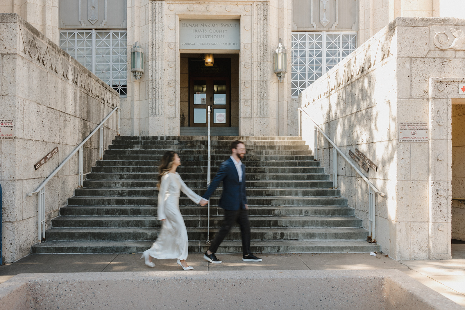 bride and groom leaving their elopement