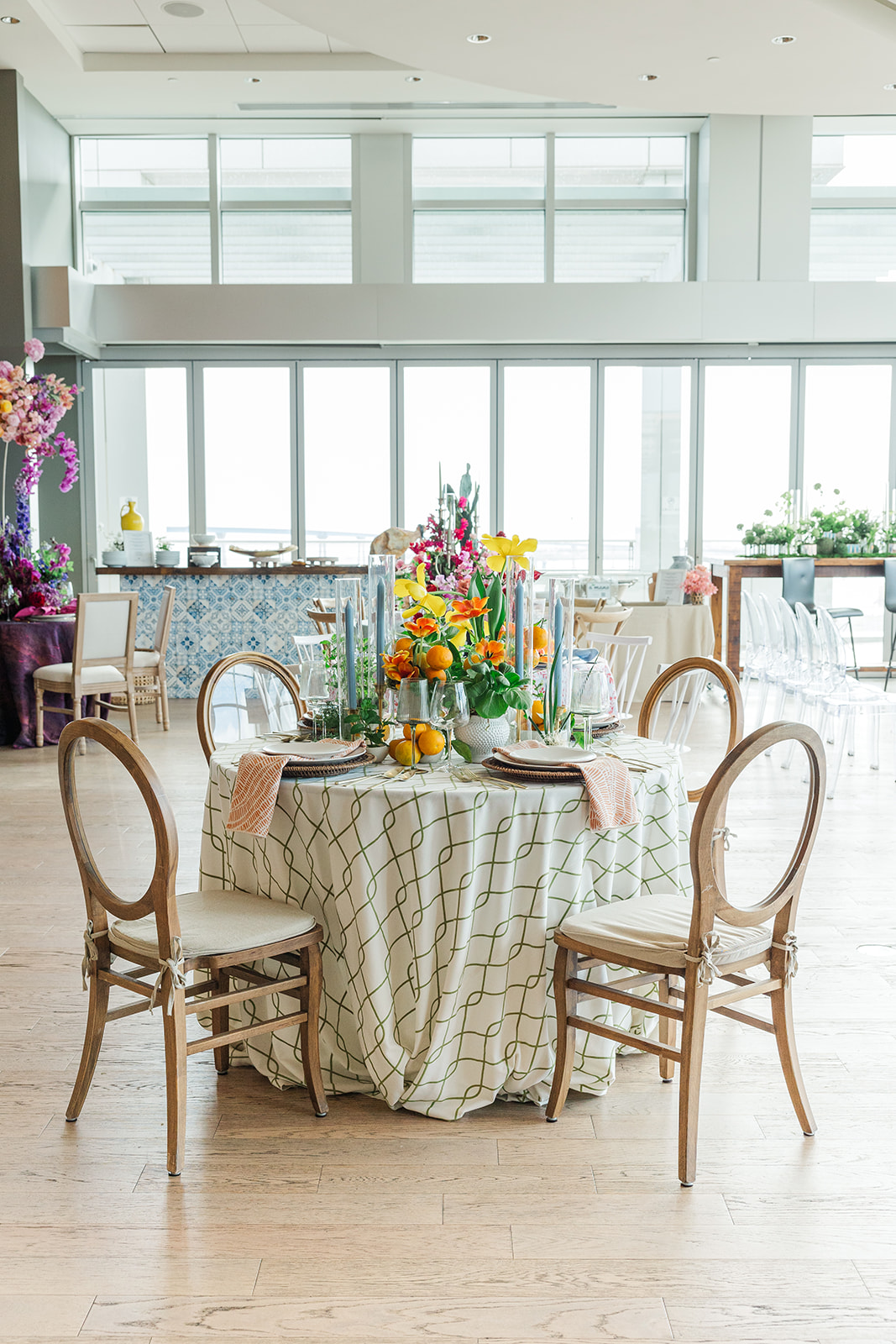Linens by BBJ La Tavola, decore by Bright and TBD, florals and center pieces by Parker and Posies