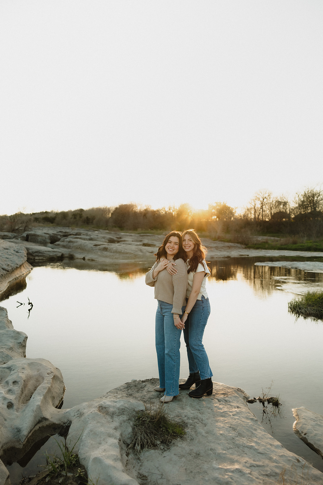 Couples golden hour engagement session at McKinney Falls State Park in Austin Texas