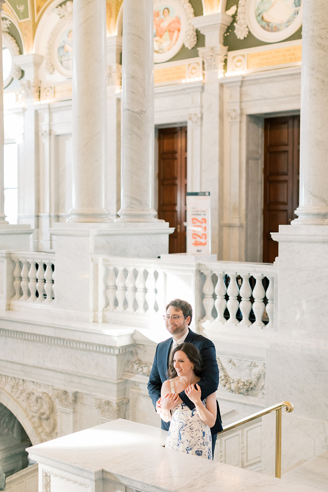 An engaged couple in the Library of Congress during their winter engagement session in Washington DC