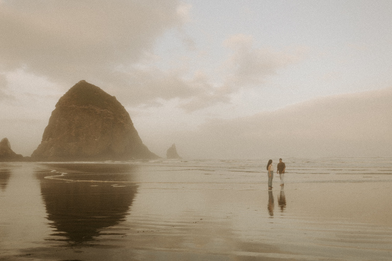 vintage inspired engagement session on cannon beach focusing on a documentary approach