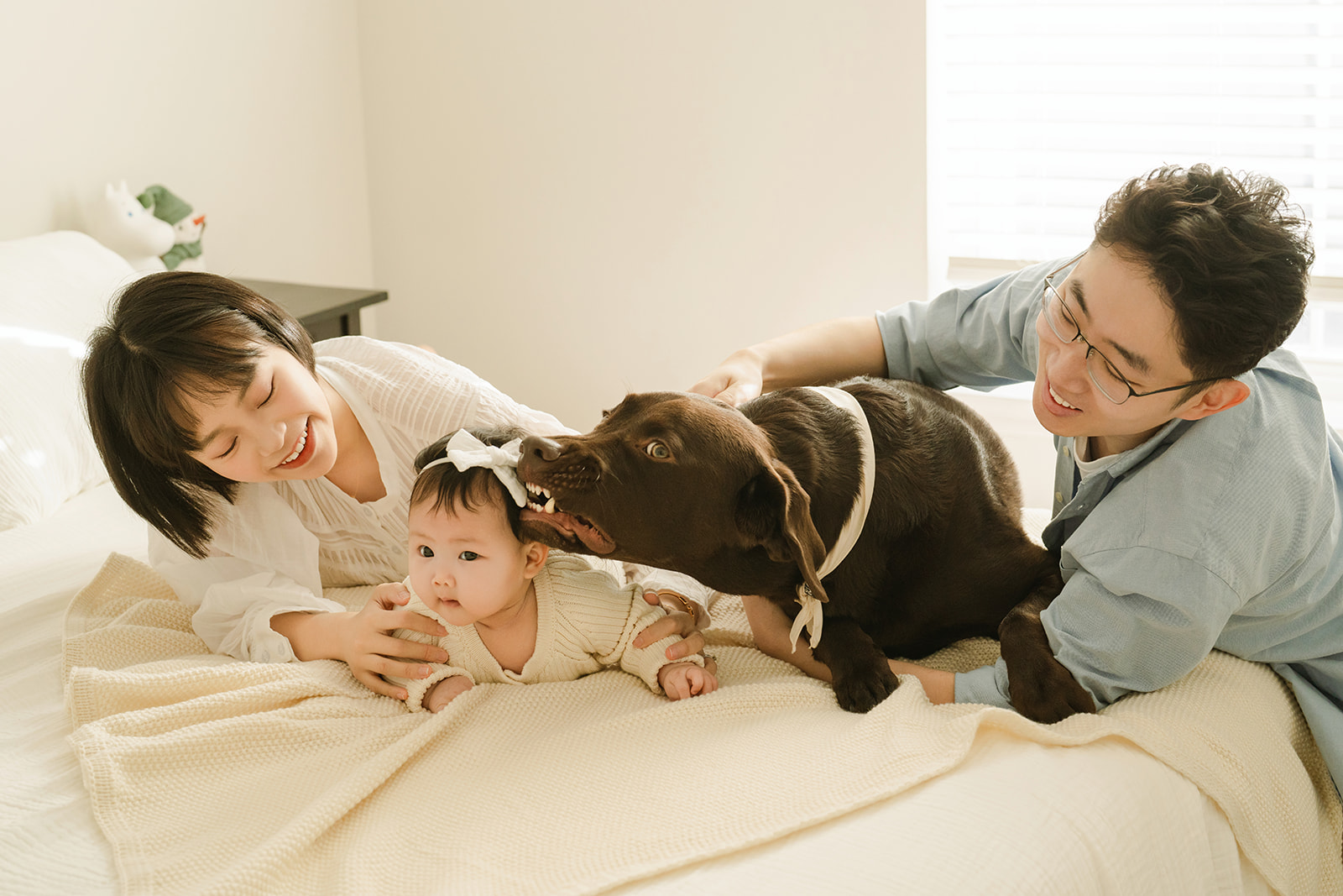 cute family photo in NJ with baby and dog
