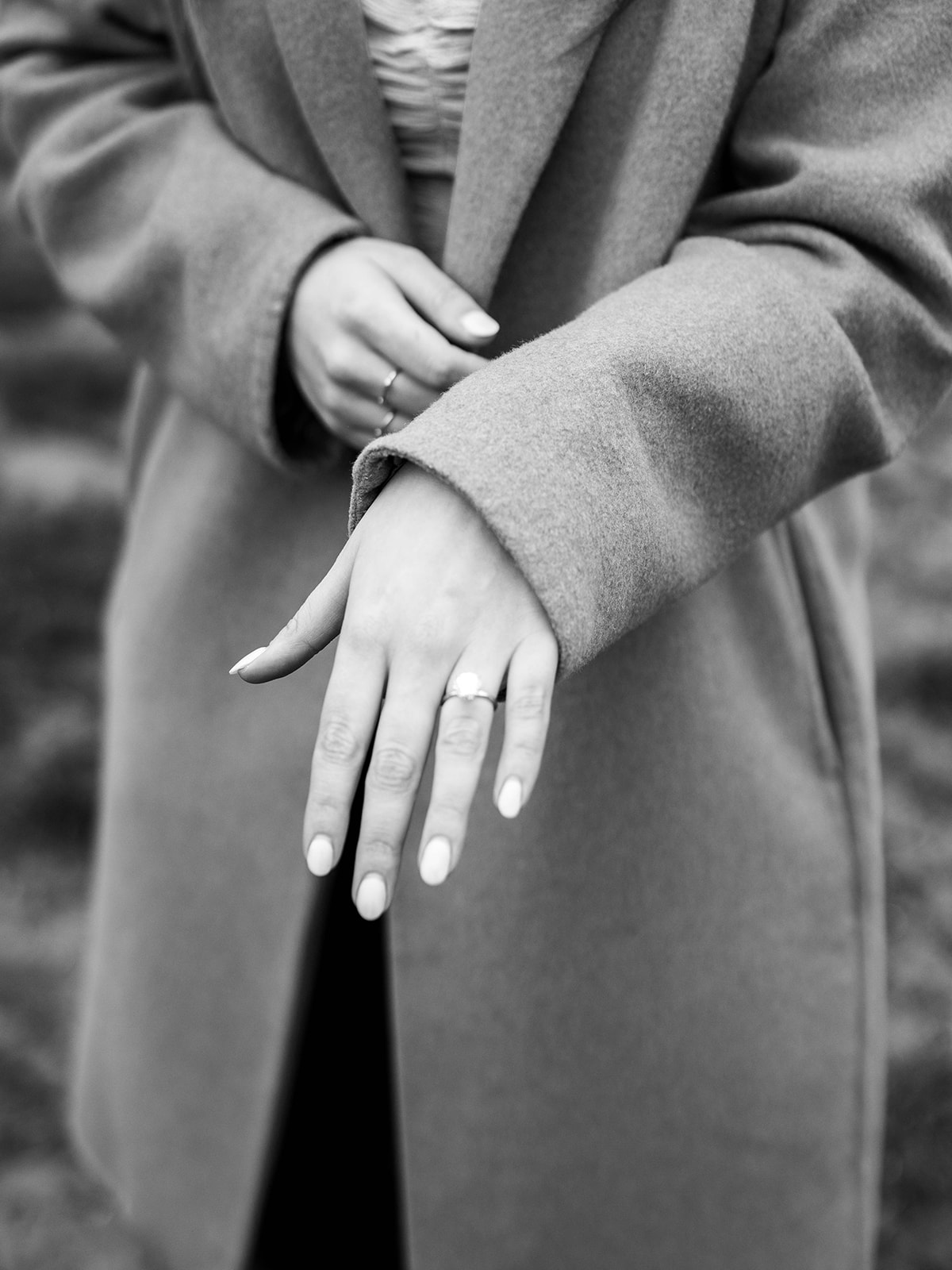 engagement ring photo in black and white 
