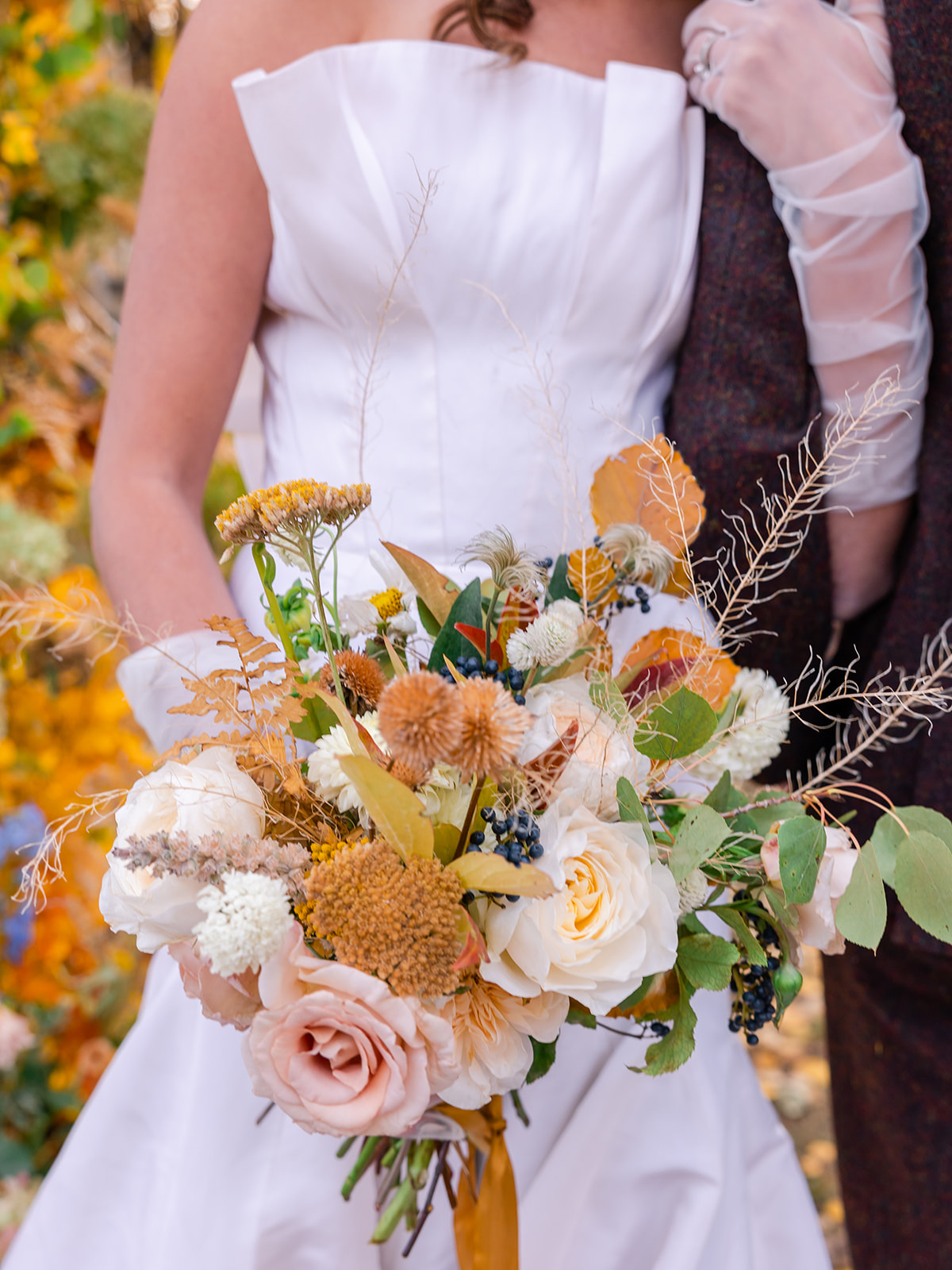 Fall blush florals, bridal portraits in the woods