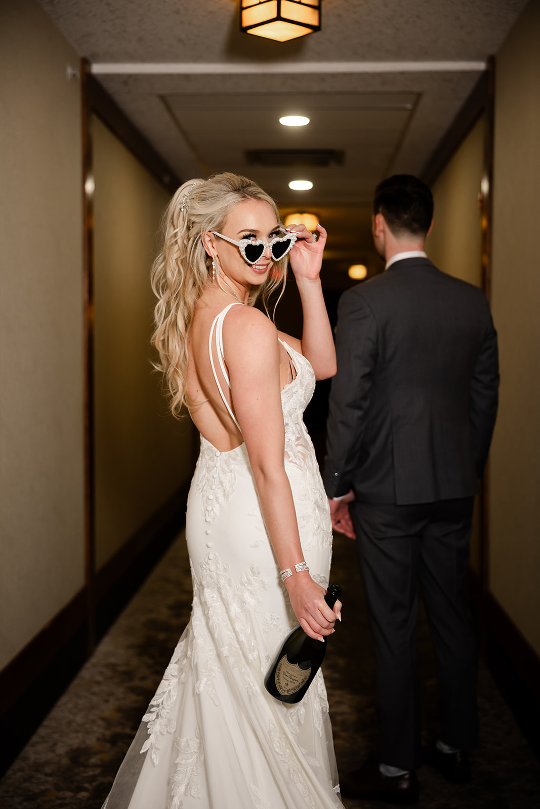 bride looking back