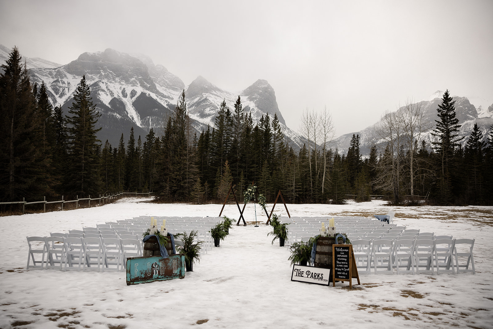 Cornerstone weddings ceremony at Canmore ranch