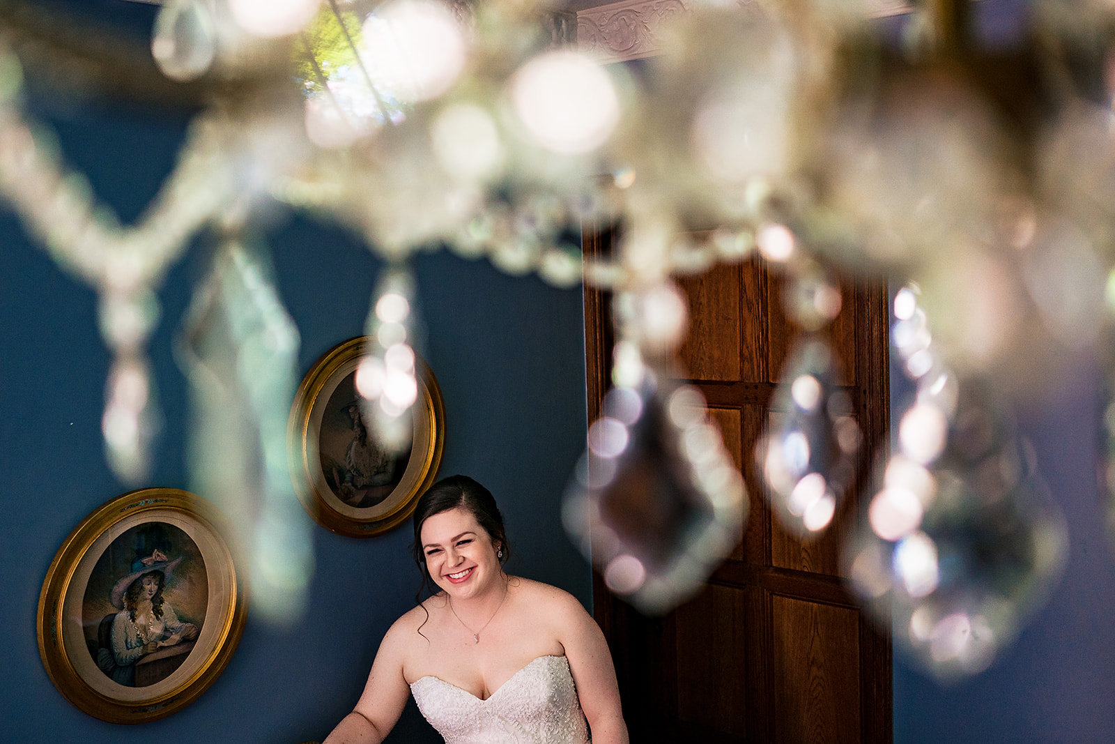 portrait with aldie mansion chandelier in bridal suite