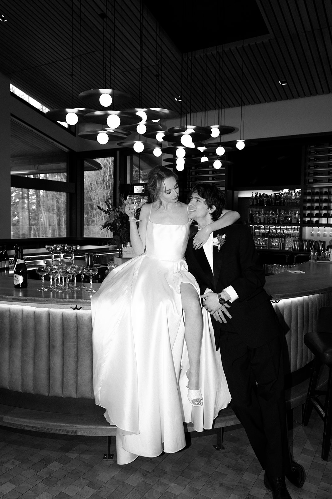 editorial wedding bar portraits with flash photography