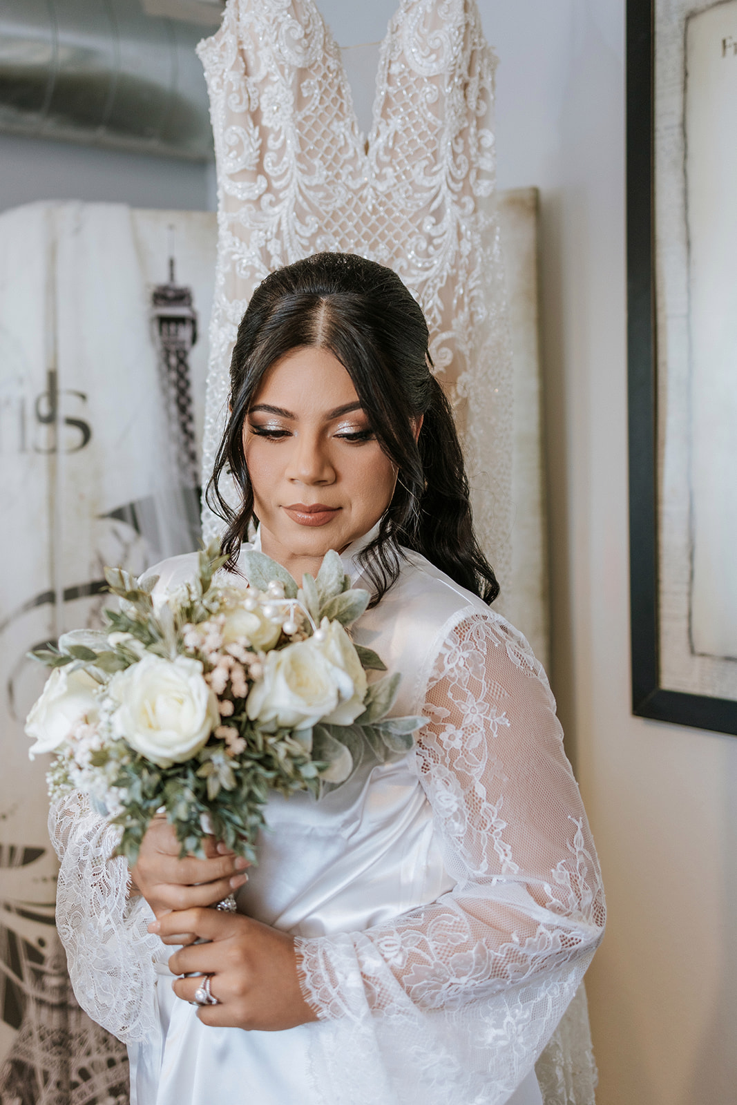 bride Posing With her bouquets and Flowers