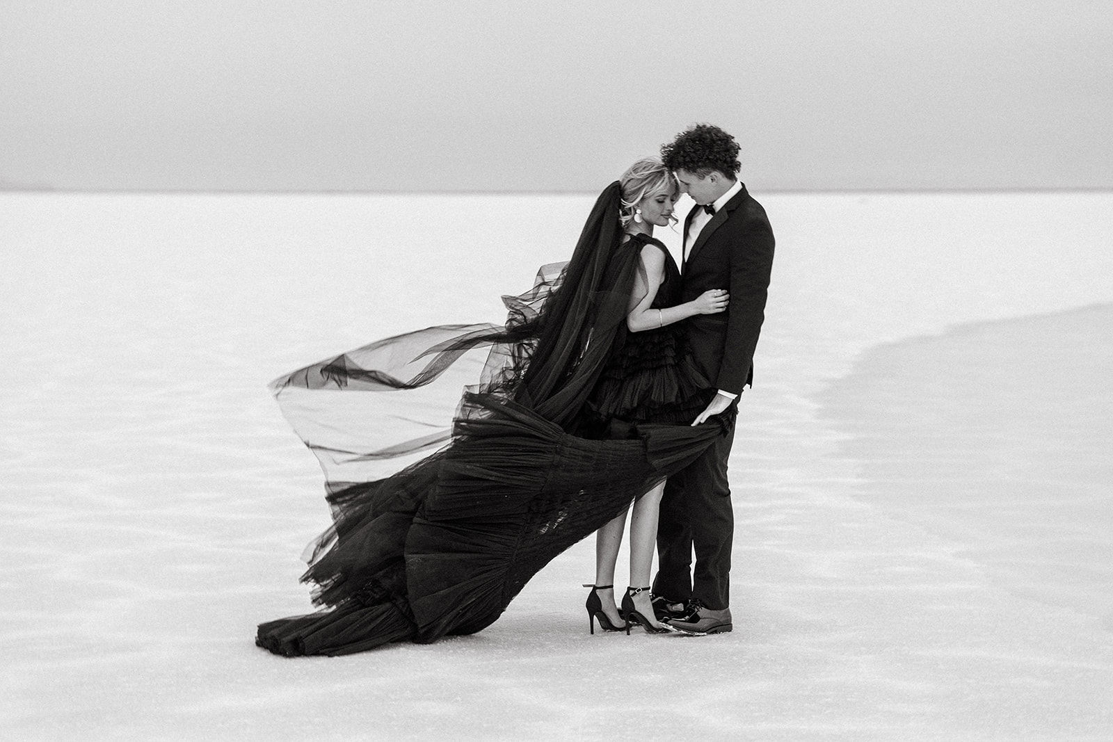 Breathtaking Bonneville Salt Flats serve as backdrop for timeless couple’s portrait
