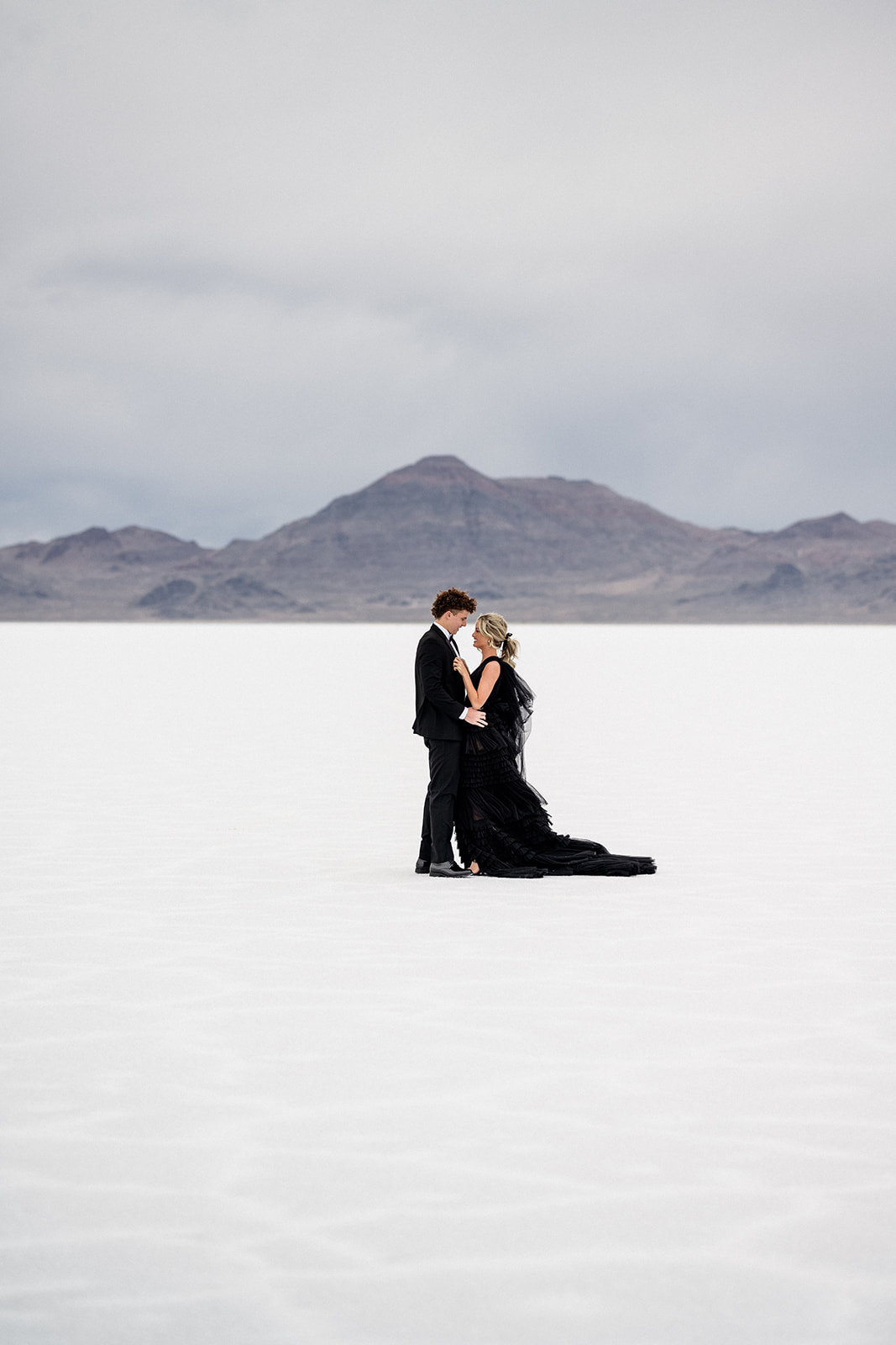 Elopement celebration with just two at the vast Utah Salt Flats