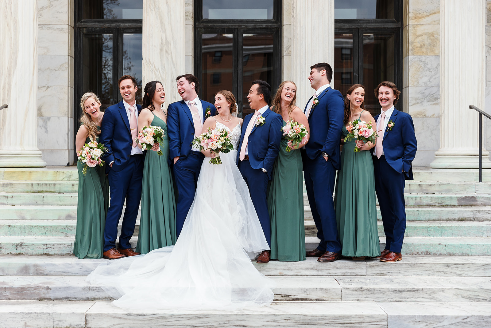 reed tran wedding bridal party at the toledo art museum
