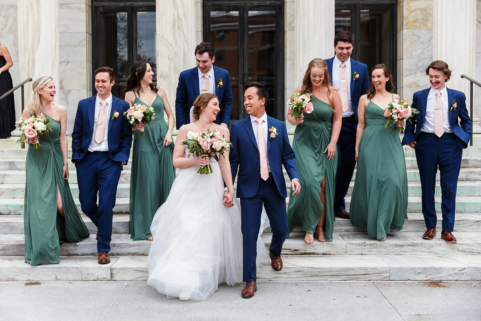 reed tran wedding bridal party at the toledo art museum