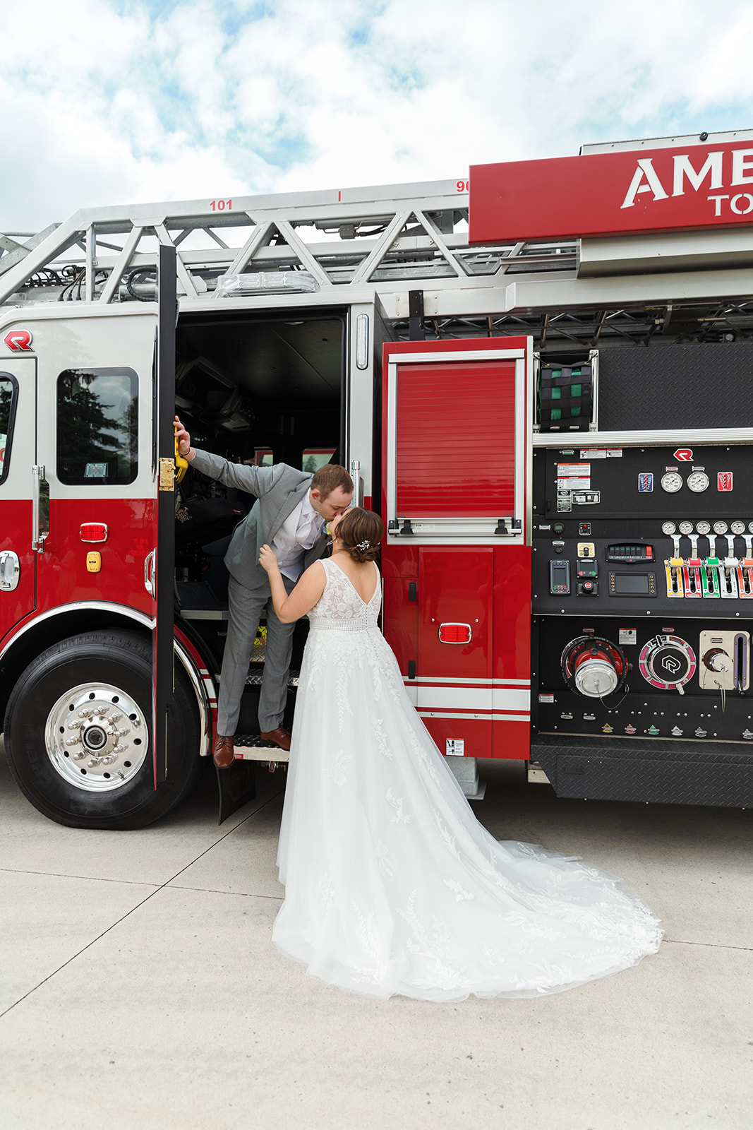 Fire truck wedding photos